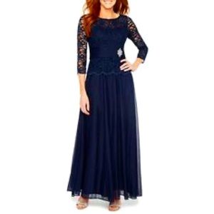 Jackie Jon Navy Blue Embellished Mother of the Bride Evening Gown